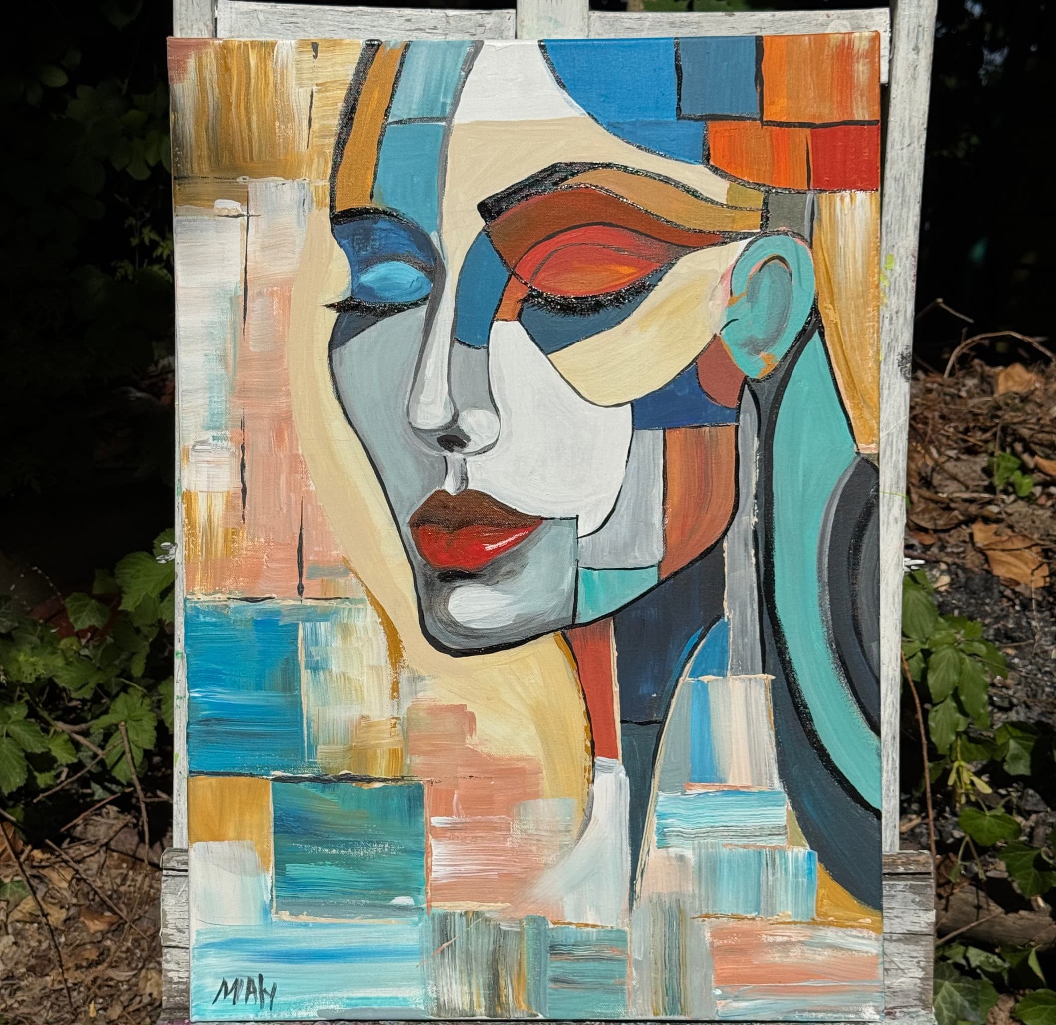 Artist painting on canvas
