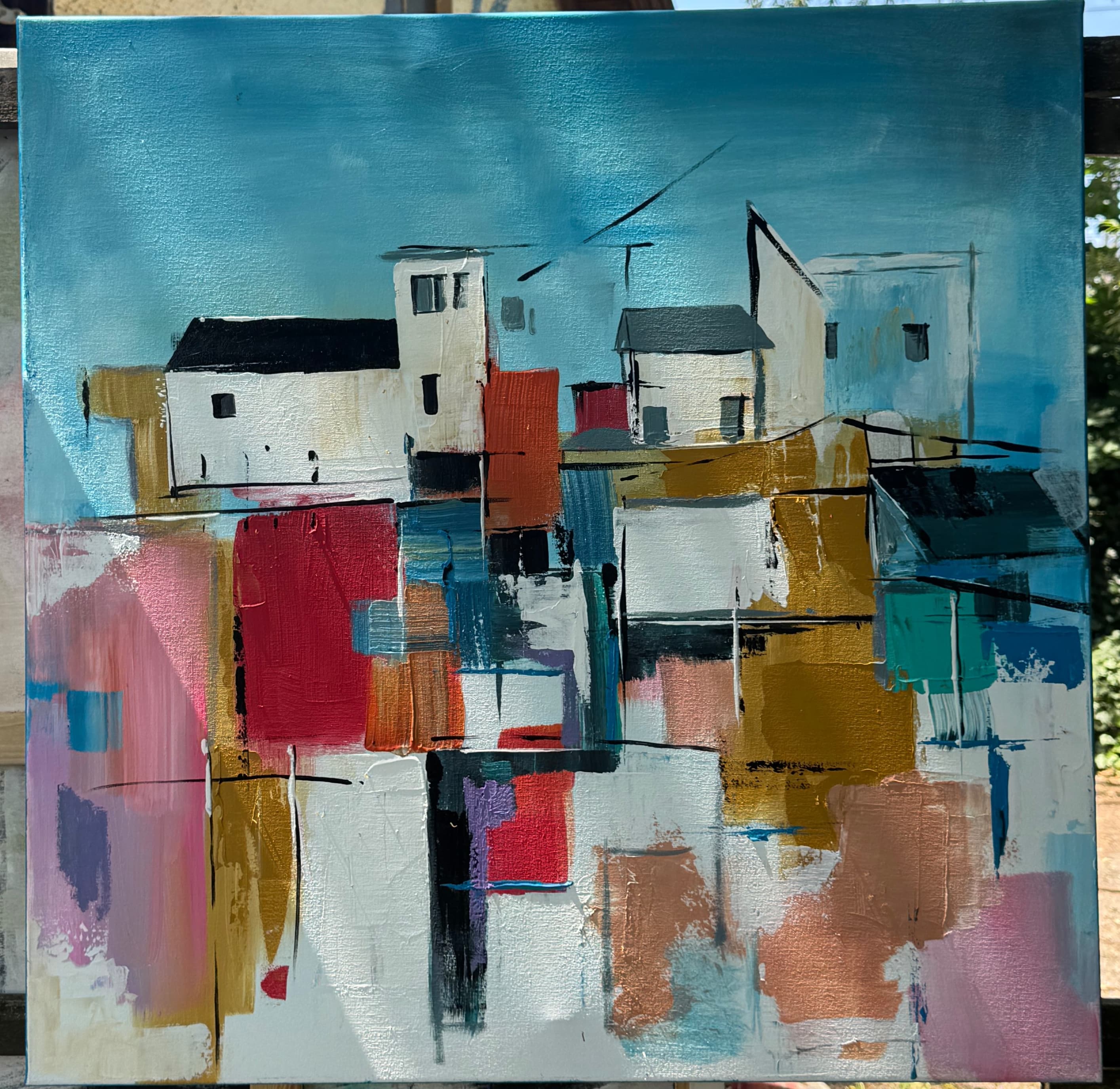 Artist painting on canvas
